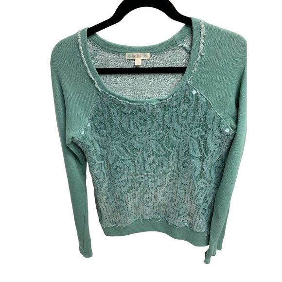 Love Fire Womens Size Large Green Frayed Hem Pullover Sweatshirt Grunge Lace Ove - Picture 1 of 7